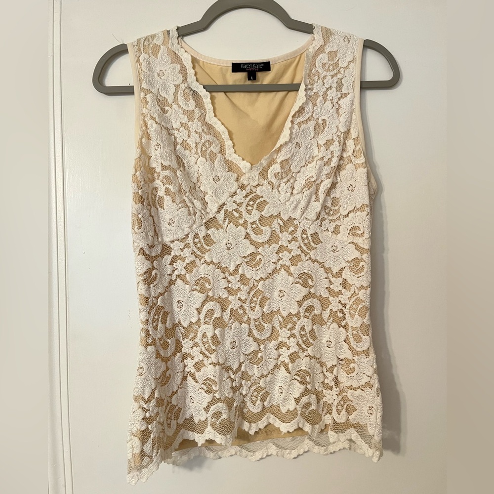Cream Sleeveless Lace Tank